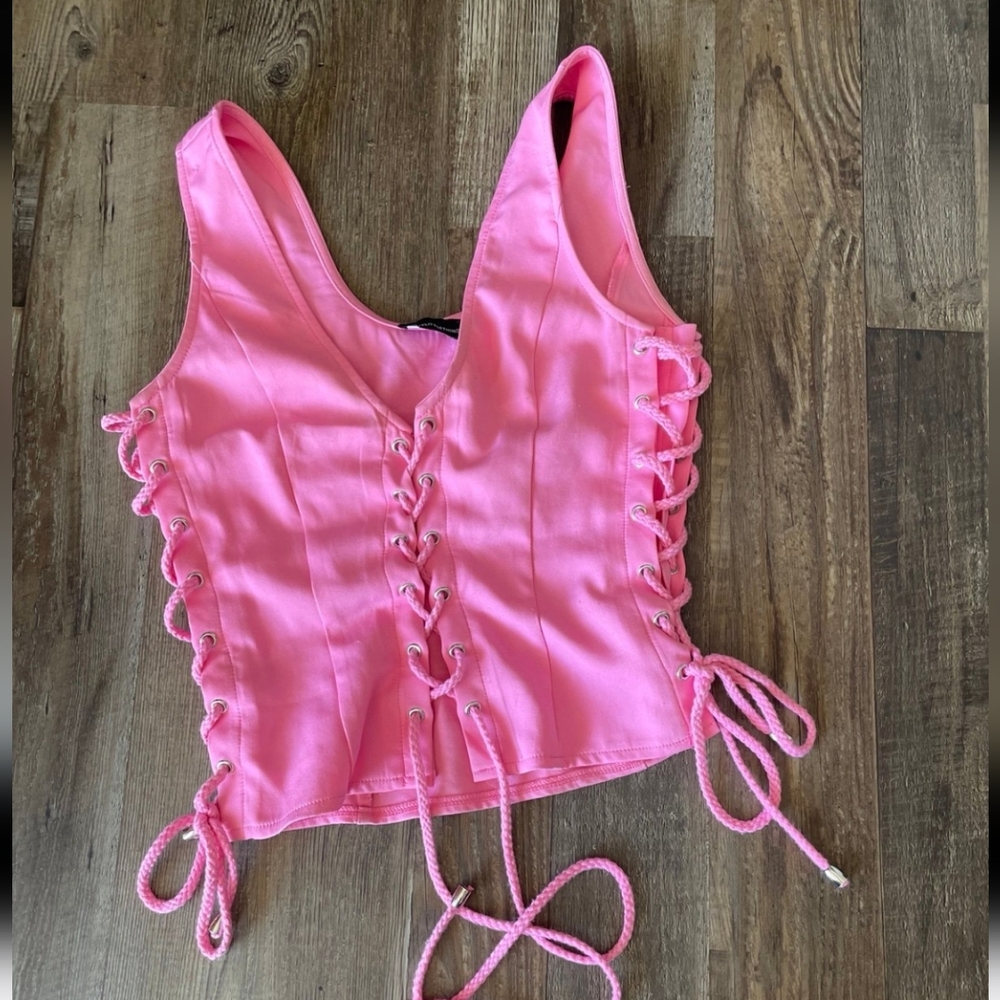 PrettyLittleThing Pink Lace up Tank